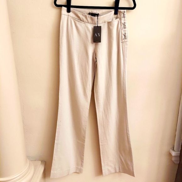 Armani Exchange Pants - NEW ARMANI EXCHANGE Beige Wide Leg Linen Pants sz 0 NWT